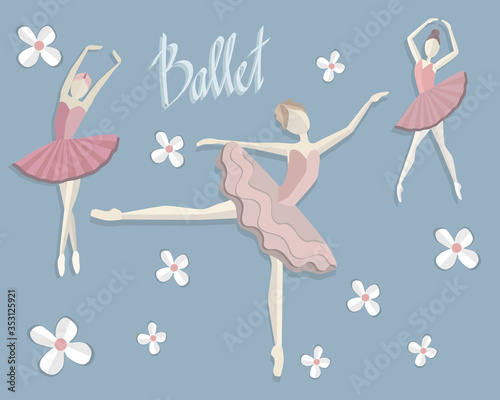 Figures of ballerinas on a green background.. Can be used for banner, flyer, booklet, poster or as wallpaper.