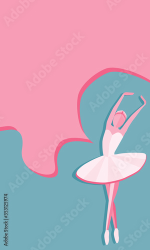Ballerina figure on pink  background. Vector illustration. Can be used for banner, flyer, booklet, poster or as wallpaper.