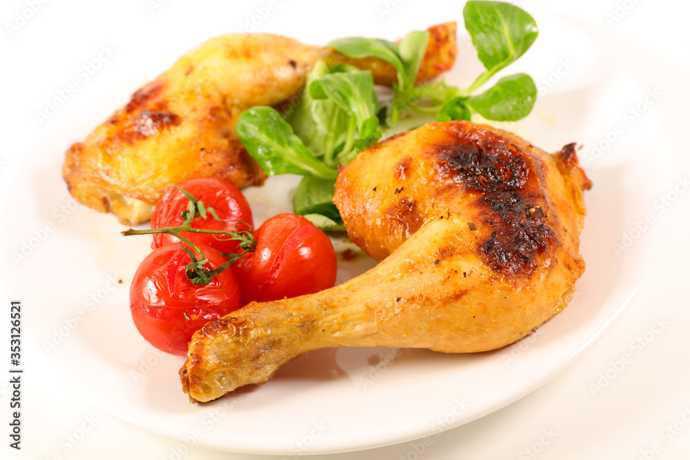 fried chicken leg with lettuce and tomato fried chicken leg with lettuce and tomato