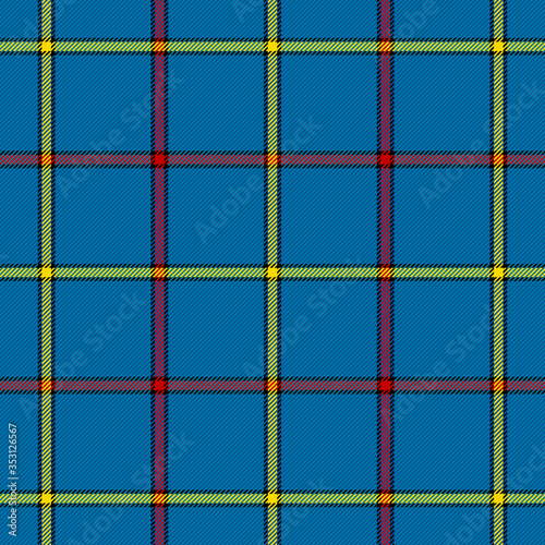 Tartan plaid. Scottish pattern in blue, red and yellow cage. Scottish cage. Traditional Scottish checkered background. Template for design ornament. Seamless fabric texture. Vector illustration