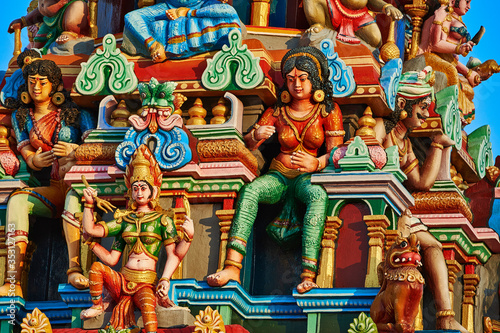 detail of gods and godness on the Hindu Sri Mahamariamman Temple in Little India at Georgetown Penang, Malaysia photo