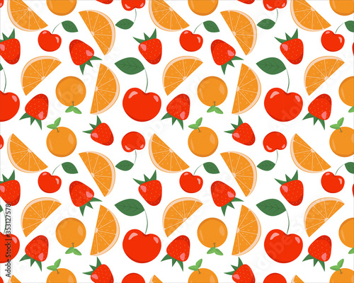 Seamless pattern with different colored fruits.