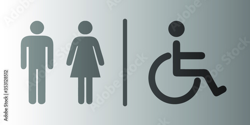 men and women toilet sign on background gradient white and black