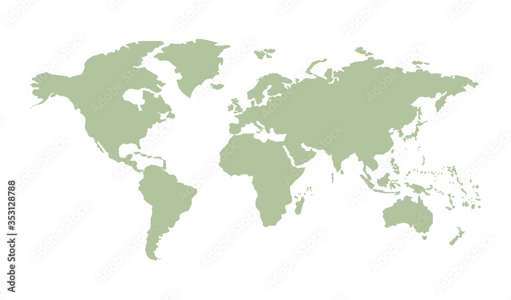 World in flat style on white background. Green earth vector design.
