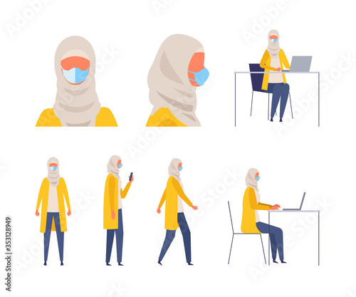 Vector flat illustration of people wearing a surgical mask