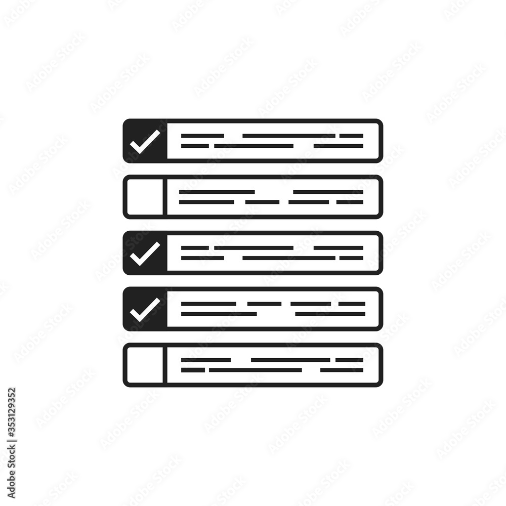 Cross and check mark list, black vector illustration in flat. Cross and check mark list, black vector illustration in flat.