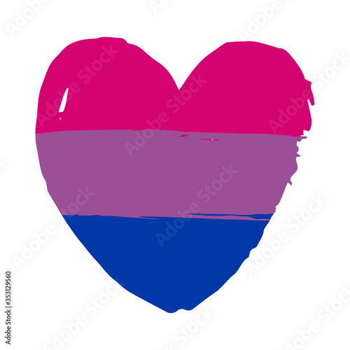 Hand drawn bisexual lgbt heart on white background. Gay rights concept. Vector hand drawn homosexuality emblem. Banner, poster, sticker, placard, invitation card typographic design. St valentine's day