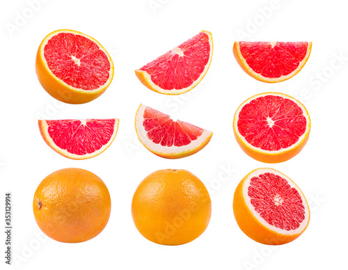 set of grapefruit on white background