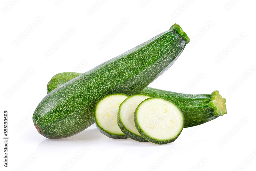 fresh green zucchini with slice on white background fresh green zucchini with slice on white background