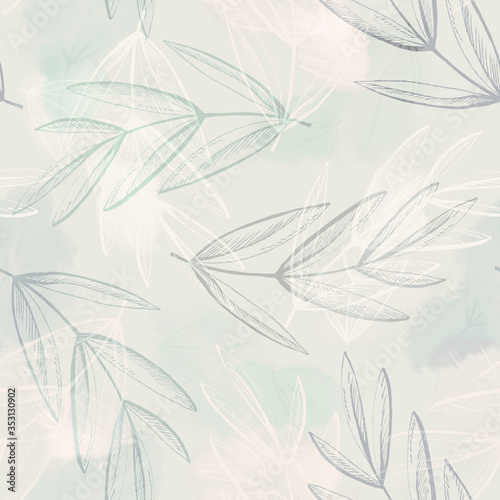 Autumn Leaves Seamless Pattern. Watercolor Background. 
