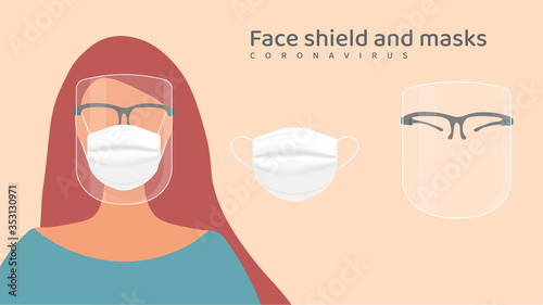 Woman wearing a face shield and a face mask to protect himself from the coronavirus.