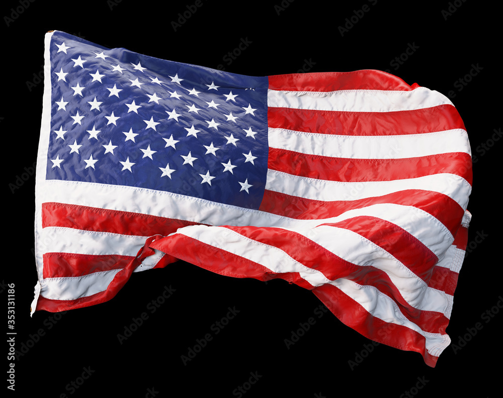 Obraz premium American flag waving in the wind isolated on black background. 3D