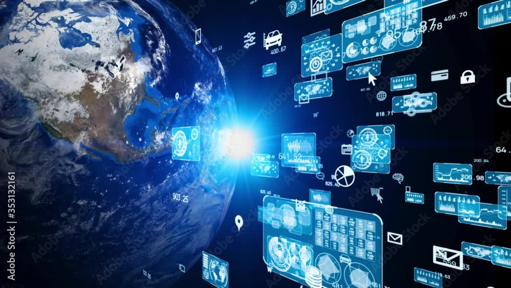 Global communication network concept. GUI (Graphical User Interface). Elements of this image furnished by NASA. 3D rendering.