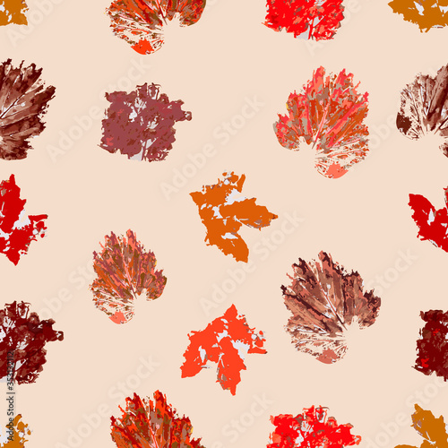 Seamless pattern with autumn leaves. Beautiful colorful on color background. Abstract style. Stock vector illustration for decoration and design, children's books and coloring, fabrics.