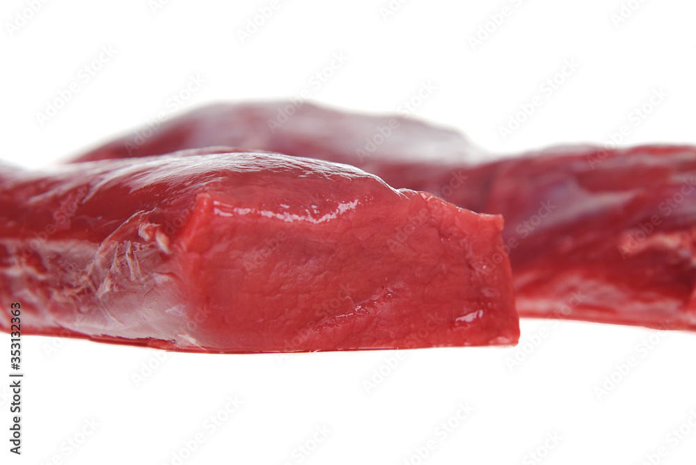 Raw meat deer fillet on white background