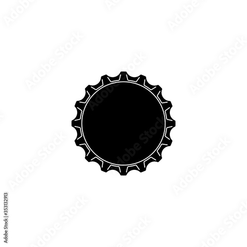 Silhouette a cap bottle for soda and water or beer. View from the top. Isolated object. Black shape in the sample of a circle. Beverage symbol isolated illustration on white background