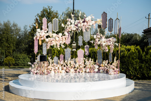 wedding set up with beautifil flowers, outdoor photo