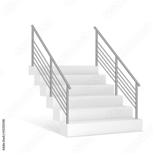 Photo Stairs and stainless steel railing. Vector illustrstion