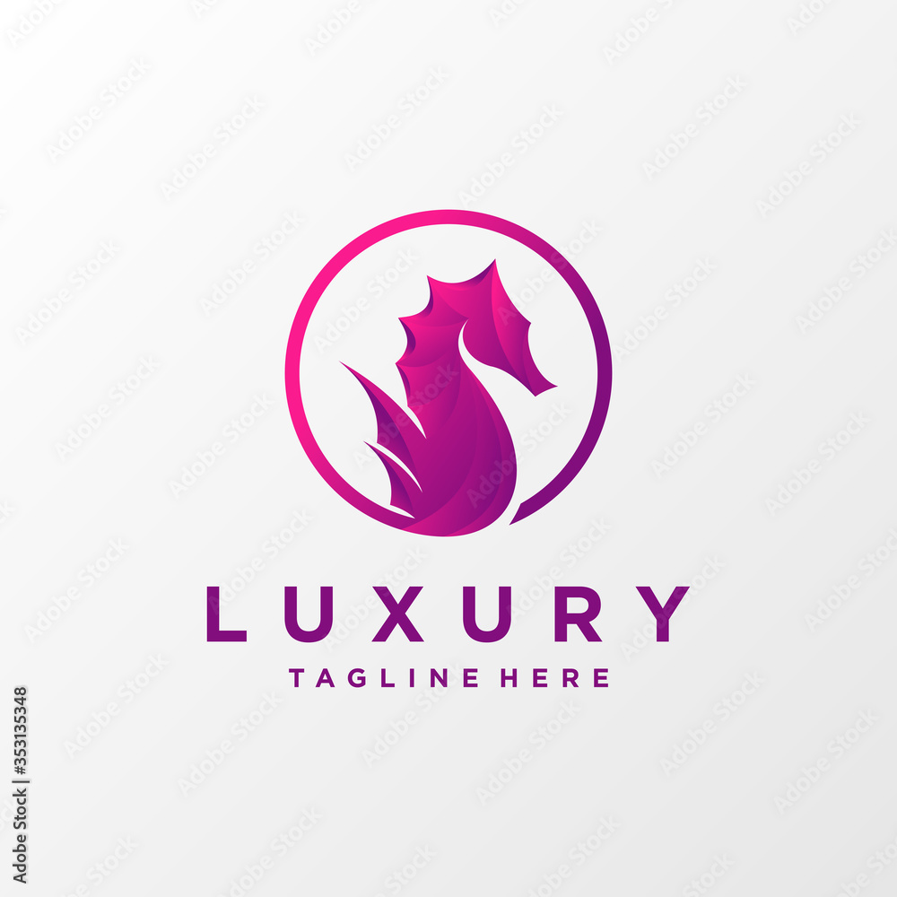 Luxury sea horse logo illustration Premium Vector