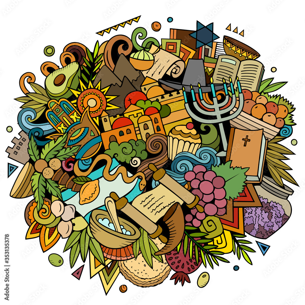 Fototapeta premium Israel hand drawn cartoon doodles illustration. Funny travel design.