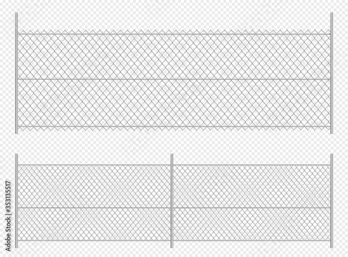 Realistic chain link fence. Metal wire fence isolated vector illustration
