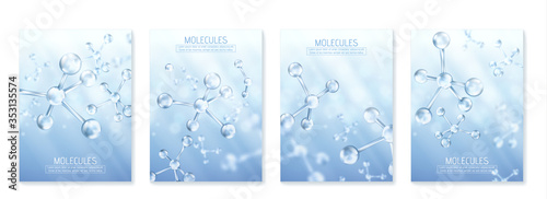 Glass molecules model. Reflective and refractive abstract molecular shape. Vector illustration