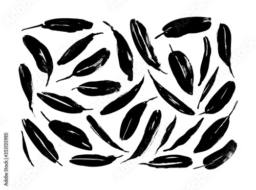 Black paint brush leaves vector collection. Set of black silhouettes banana or protea leaves.