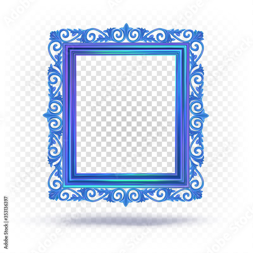 Rectangular baguette frame in the classical style for the background, decor, paintings, mirrors, photos. Vector 3d realistic illustration, template, mock up isolated on white transparent background.