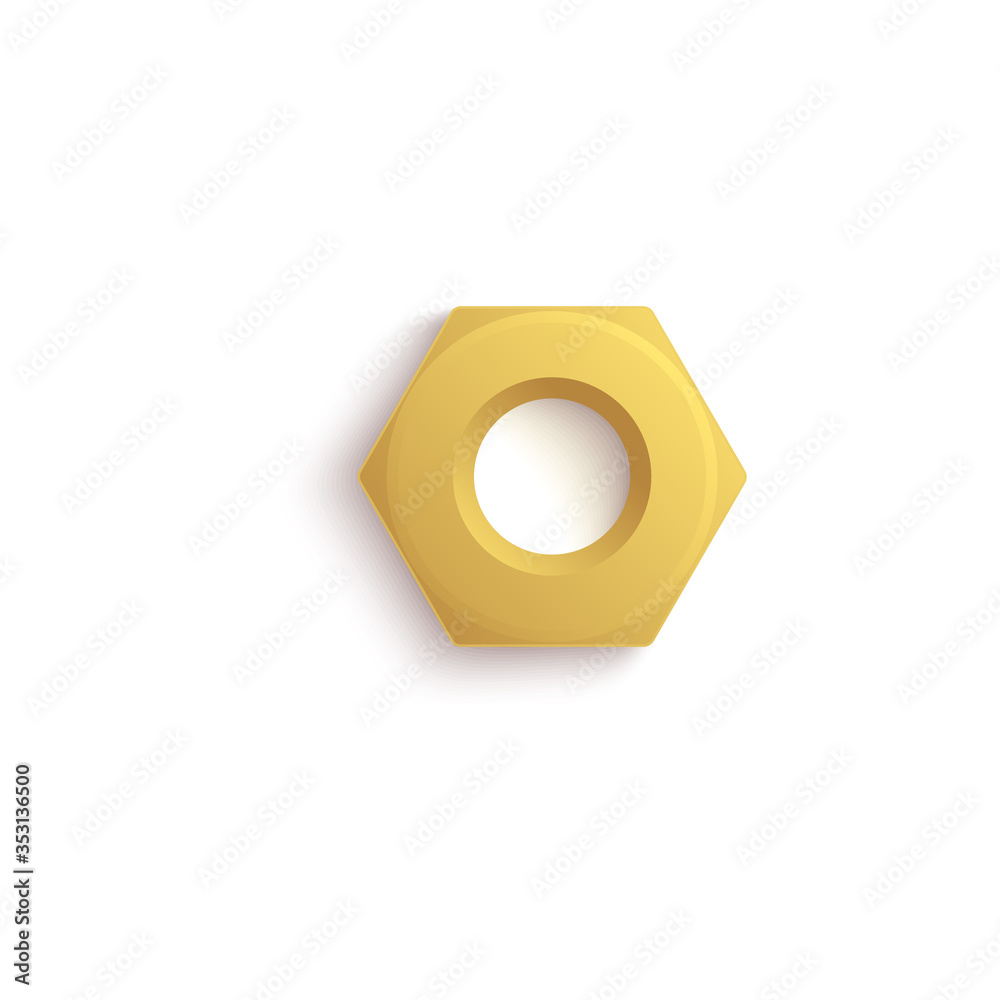Isolated golden hex nut with realistic stainless steel texture Isolated golden hex nut with realistic stainless steel texture