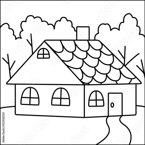 Simple house cartoon illustration no color for kid colorbook