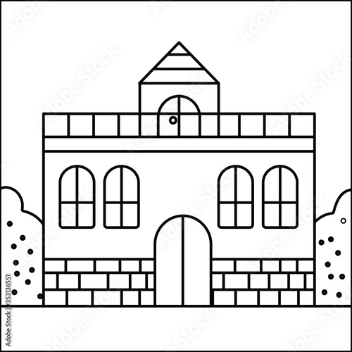 Classic mansion line art vector illustration with arched windows