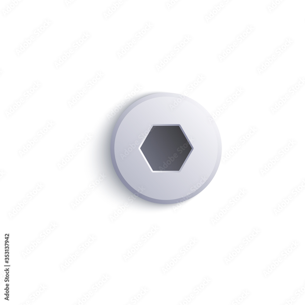 Top view head of screw or bolt metal 3d realistic vector illustration