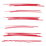 Set of hand drawn red lines. Vector collection of underline, emphasis, scribble brush strokes.