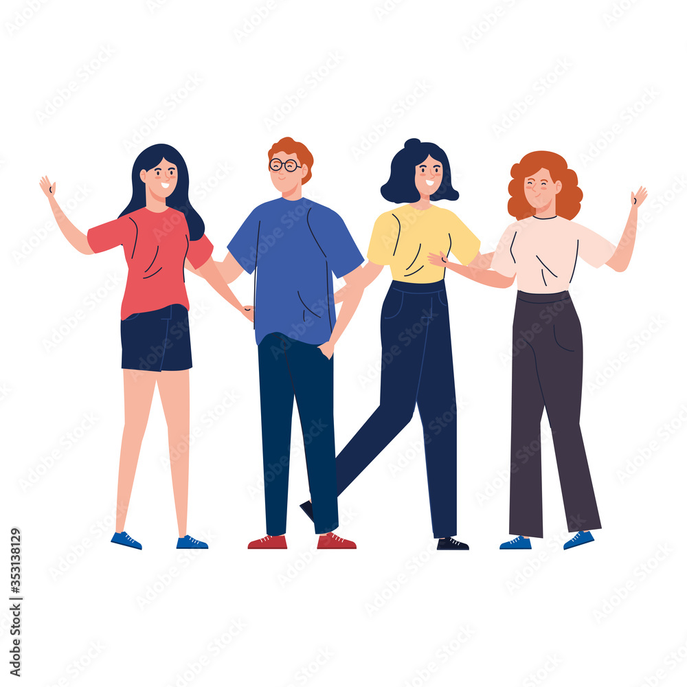 Fototapeta premium man and women together, happy, people, happiness and friendship, male and female characters vector illustration design