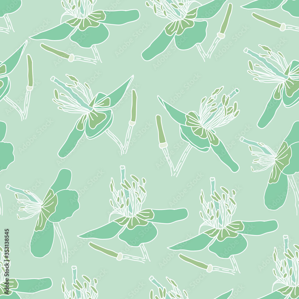 Fototapeta premium Green Flower Seamless Pattern Design