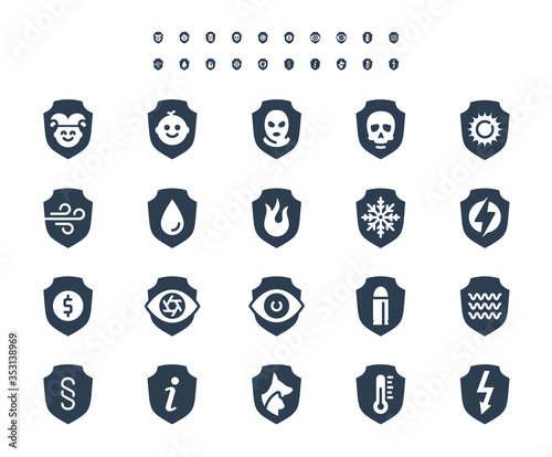 Resistance, Protection from External Influence and Guarding Related Vector Icon Set in Glyph Style, 48x48 Pixel Perfect