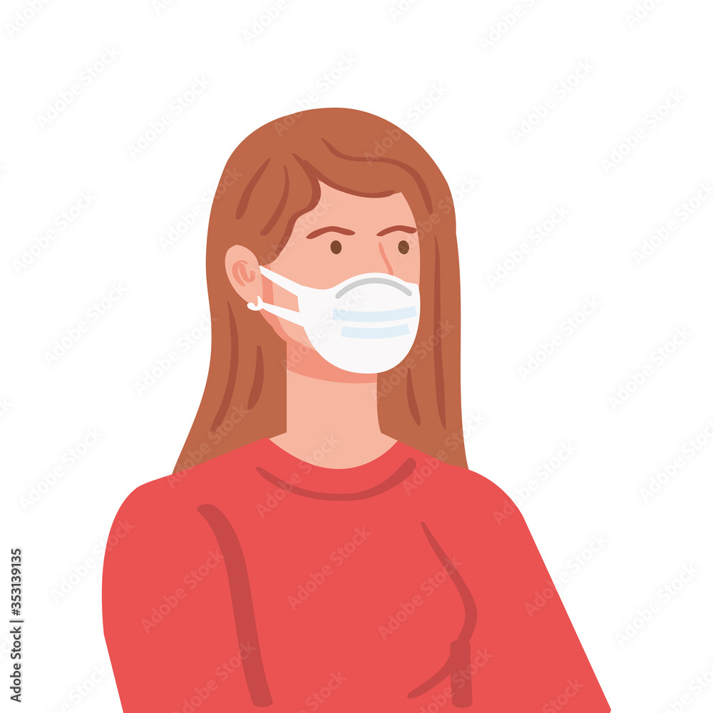 woman using medical protective mask against covid 19 vector illustration design