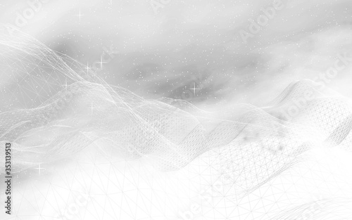 White abstract background. Hi tech network. Cyberspace grid. Outer space. Starry outer space texture. 3D illustration