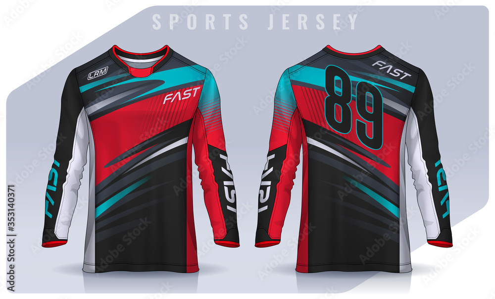 t-shirt sport design template, Long sleeve soccer jersey mockup for football club. uniform front and back view,Motocross jersey.