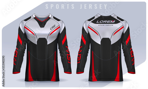 t-shirt sport design template, Long sleeve soccer jersey mockup for football club. uniform front and back view,Motocross jersey.