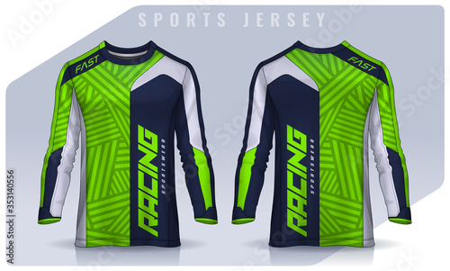 t-shirt sport design template, Long sleeve soccer jersey mockup for football club. uniform front and back view,Motocross jersey.