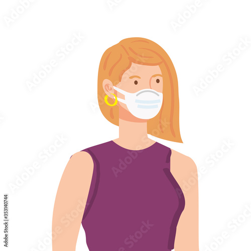 woman using medical protective mask against covid 19 vector illustration design