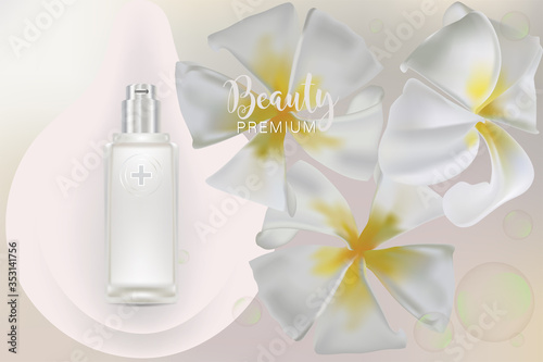 Beauty product ad design, white cosmetic container with natural concept advertising background ready to use, luxury skin care banner, illustration vector.