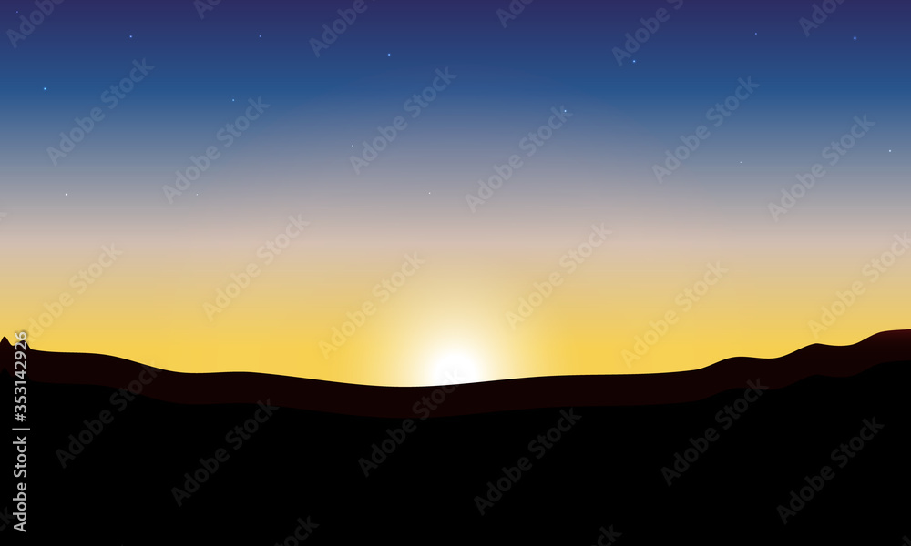 Abstract dark sunset landscape, vector art illustration.
