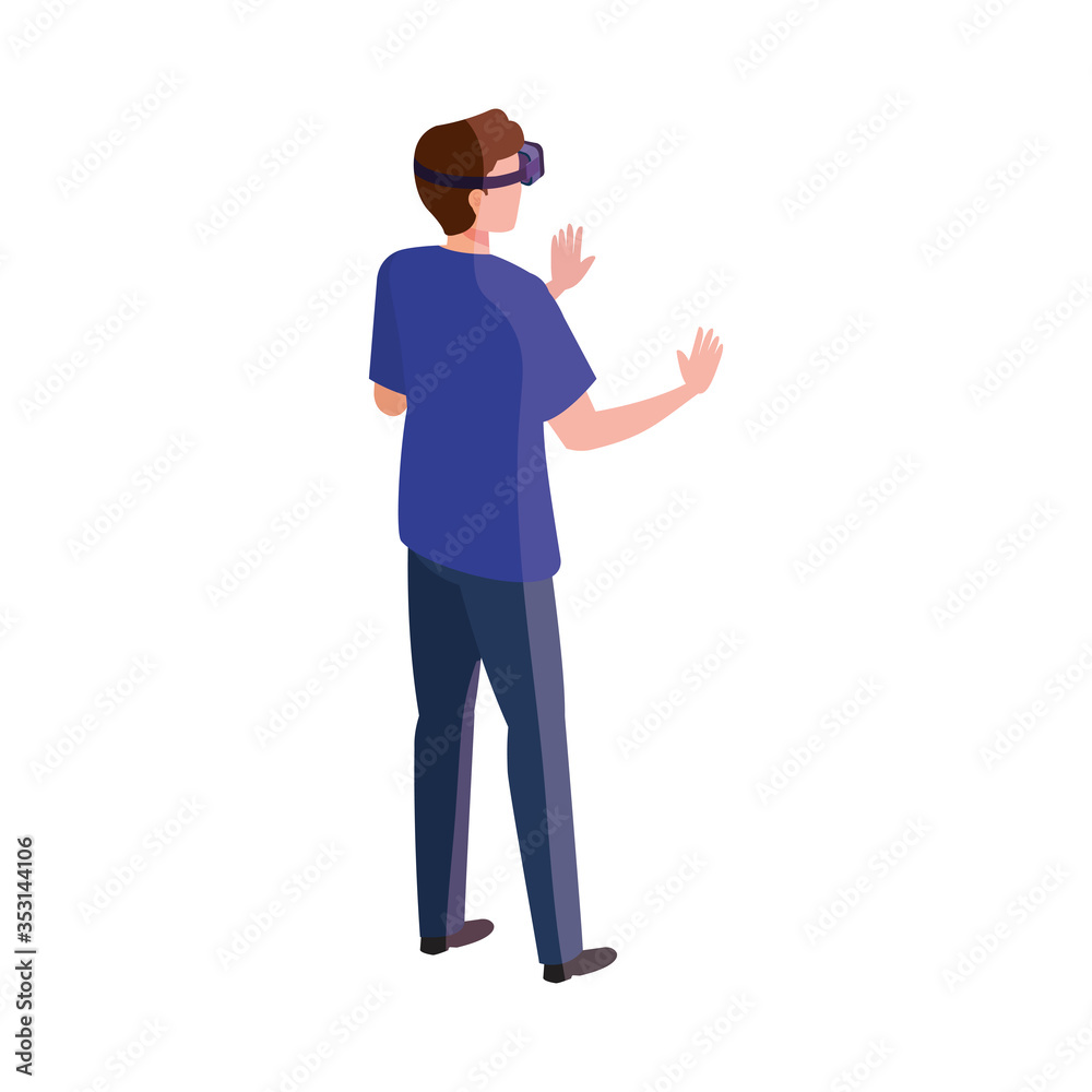 man with glasses virtual reality on white background vector illustration design