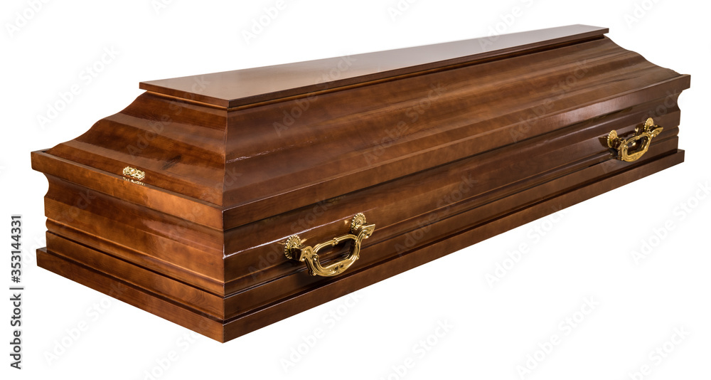 Coffin made of wood. Isolated on a white background.