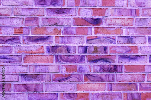 Canvas Print texture of colored red brick wall close up , ginger bricks background macro , or