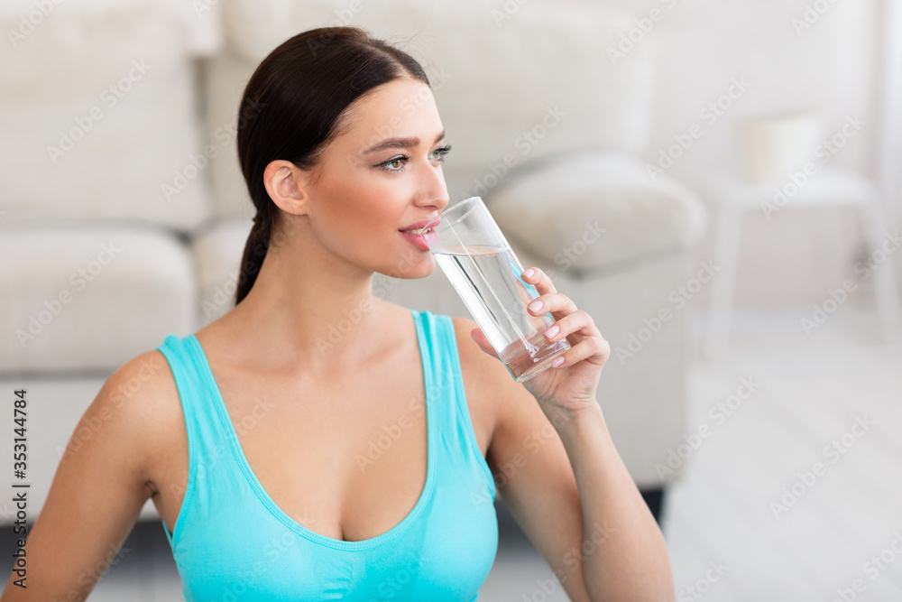 Fit Lady Drinking Glass Of Water Slimming At Home Fit Lady Drinking Glass Of Water Slimming At Home