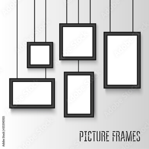 Blank hanging frames pictures photo frames on vector image