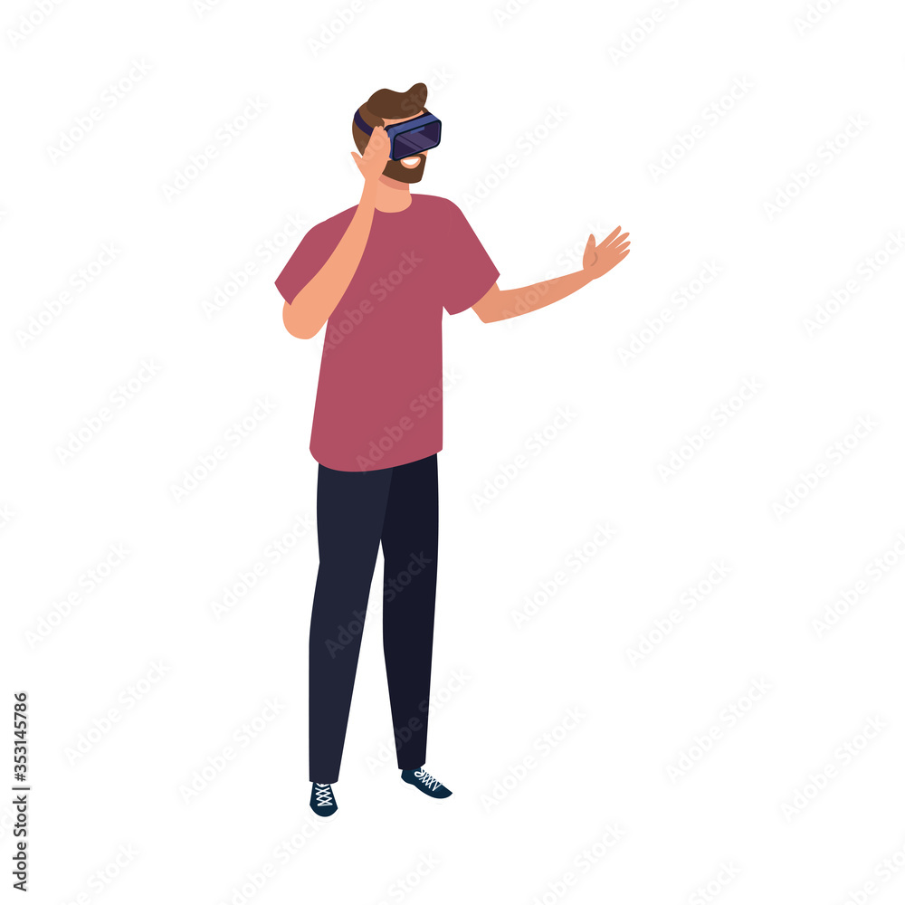 man with glasses virtual reality on white background vector illustration design man with glasses virtual reality on white background vector illustration design